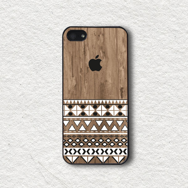 Iphone 4 Case, Iphone 4s Case, Iphone 5 Case, Iphone 5s Case, Protective Iphone Cover - Black And White Geometric On Wood