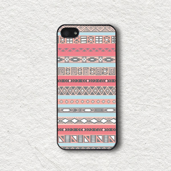 Blue And Pink Aztec Pattern - Iphone 4 Case, Iphone 4s Case, Iphone 5 Case, Iphone 5s Case, Protective Iphone Cover