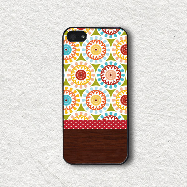 Apple Iphone Cases, Iphone 4 Case, Iphone 4s Case, Iphone 5 Case, Iphone 5s Case, Protective Iphone Cover - Geometric Floral With Wood