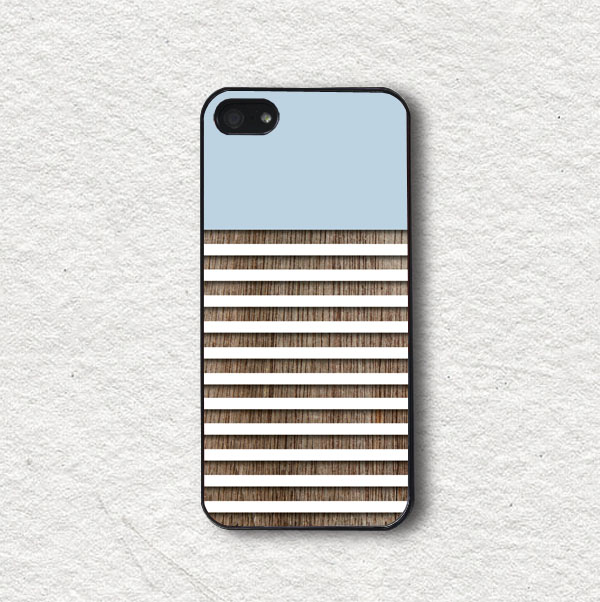 Apple Iphone Covers, Iphone 4 Case, Iphone 4s Case, Iphone 5 Case, Iphone 5s Case, Protective Iphone Cases - Blue And White Stripes With Wood