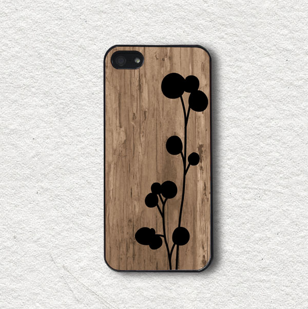 Phone Cases For Iphone 4, Iphone 4s, Iphone 5, Iphone 5s, Iphone Cover, Protecive Iphone Case - Black Floral On Wood
