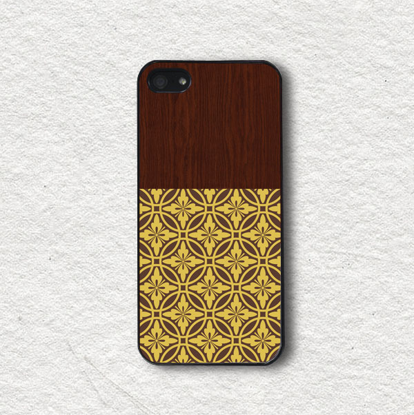 Iphone Case For Iphone 4, Iphone 4s, Iphone 5, Iphone 5s, Iphone Cover, Protecive Iphone Case - Champagne Floral Pattern With Wood